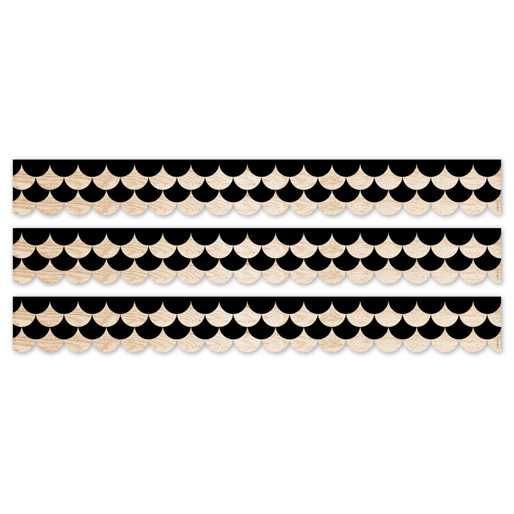 Creative Teaching Press Scallops EZ Borders, Black/Wood, 24 Borders Per Pack, Set Of 3 Packs MPN:CTP10975-3