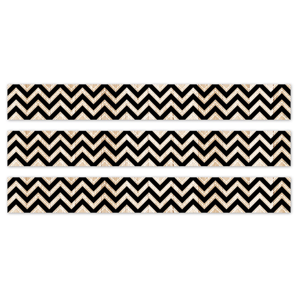Creative Teaching Press EZ Borders, Black/Wood Chevron, 24 Borders Per Pack, Set Of 3 Packs MPN:CTP10979-3