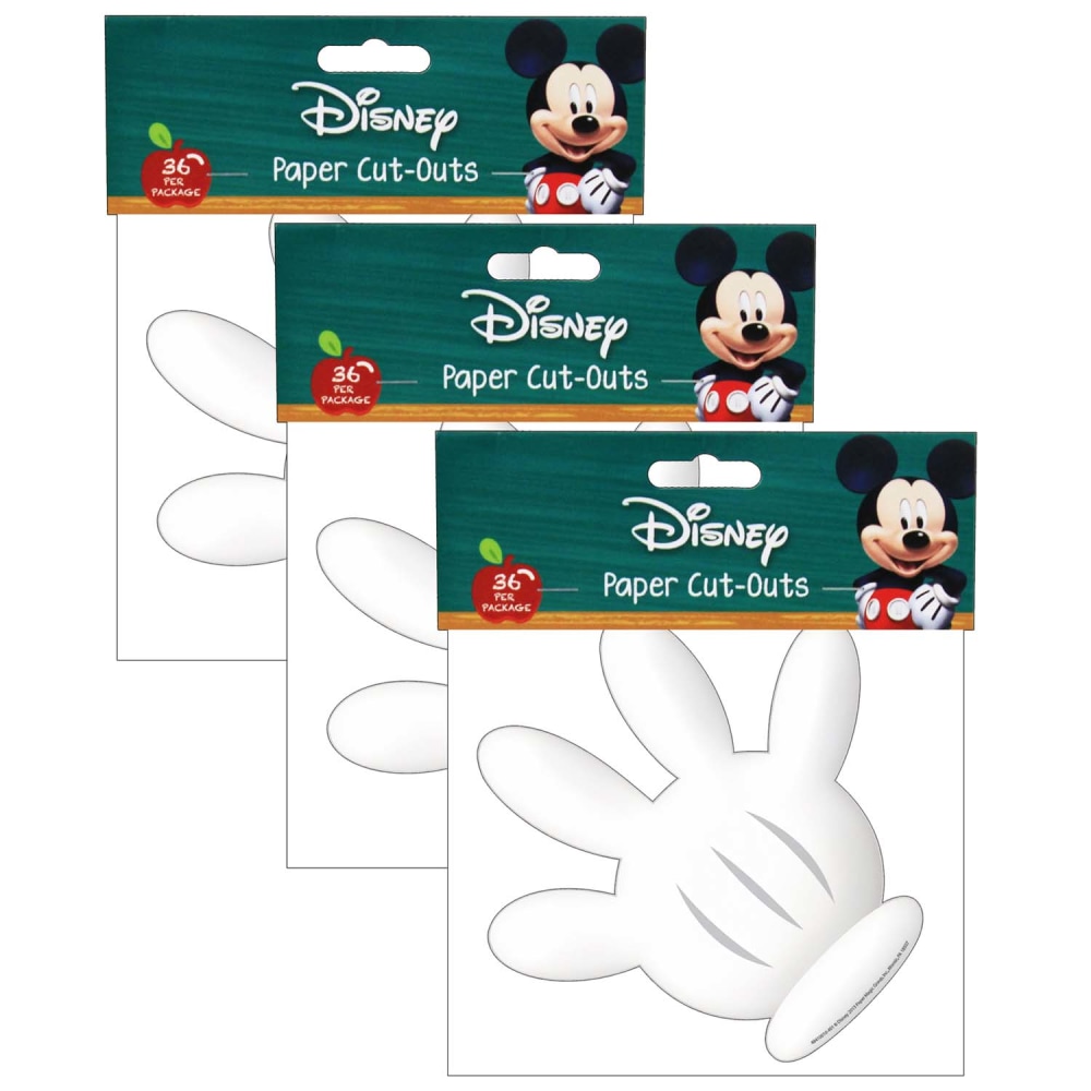 Eureka School Paper Cut Outs, 5in, Mickey Mouse Clubhouse Hand, 36 Cut Outs Per Pack, Set Of 3 Packs MPN:EU-841001-3