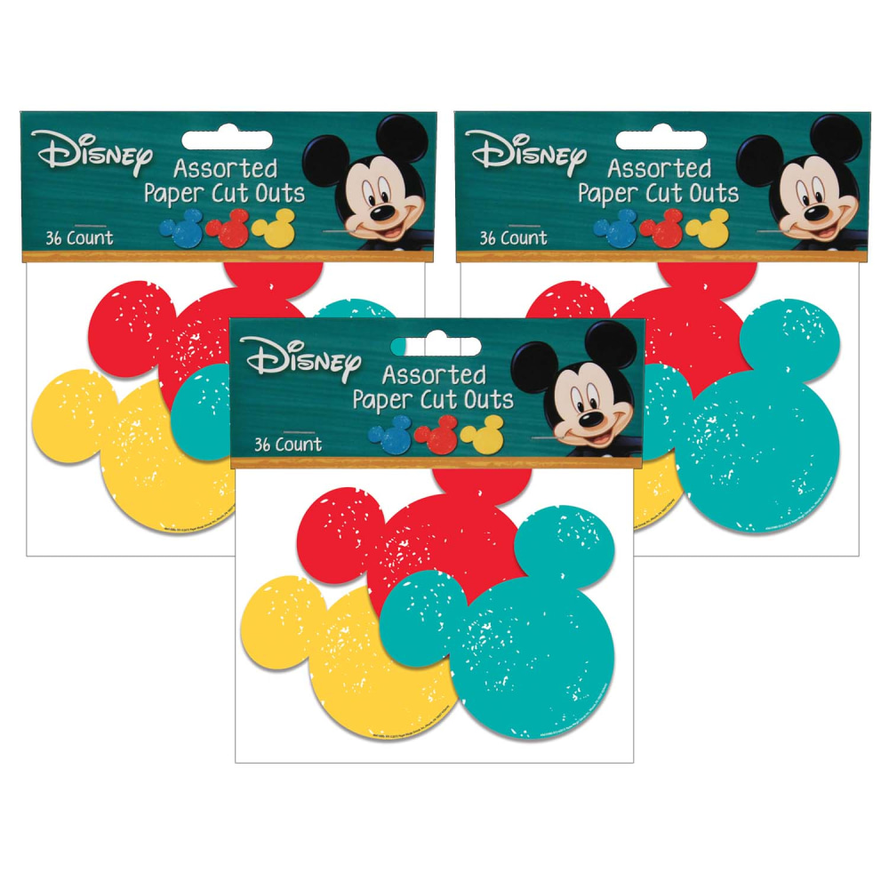 Eureka School Paper Cut Outs, 5in, Mickey Mouse, 36 Cut Outs Per Pack, Set Of 3 Packs MPN:EU-841008-3