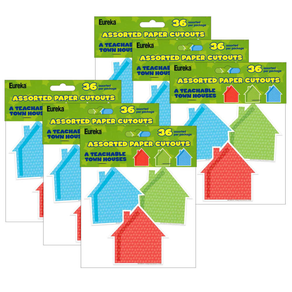 Eureka Paper Cut-Outs, A Teachable Town Assorted Houses, 36 Cut-Outs Per Pack, Set Of 6 Packs MPN:EU-841560-6
