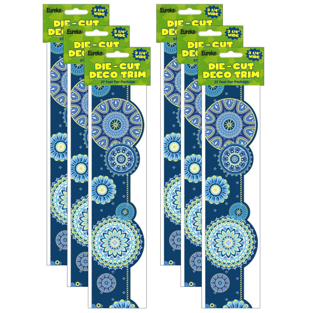 Eureka Extra Wide Deco Trim Packs, 37' x 3-1/4in, Blue Harmony Mandala, Set Of 6 Packs MPN:EU-845624-6