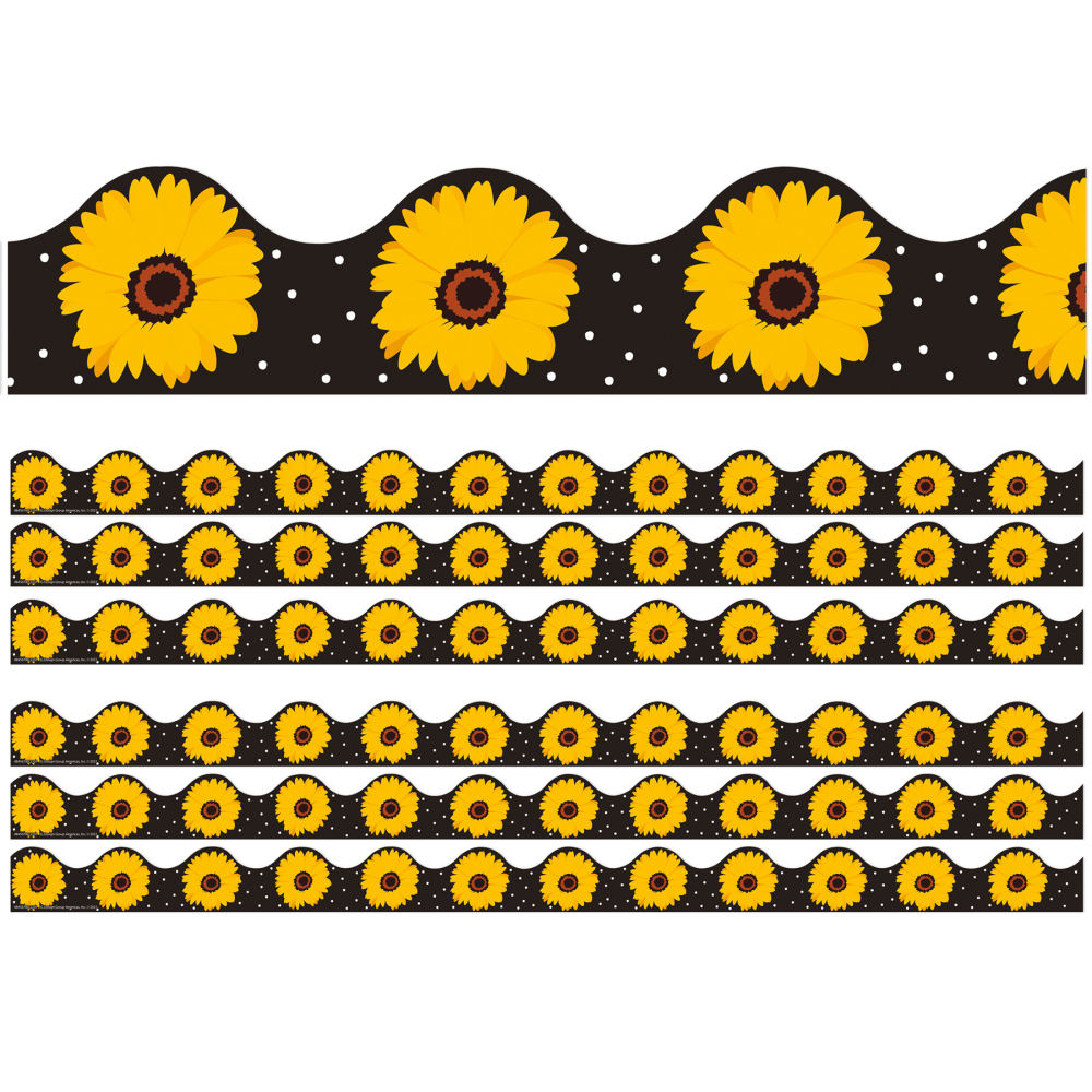 Eureka School Deco Trim, The Hive Black Floral, 37' Per Pack, Set Of 6 Packs MPN:EU-845670-6