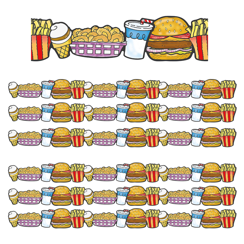 Eureka Extra Wide Deco Trim, Fast Food, 37 Feet Per Pack, Set Of 6 Packs MPN:EU-845689-6