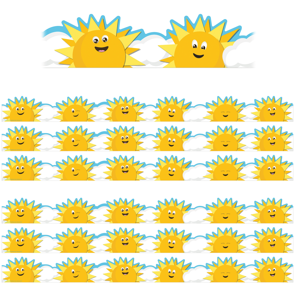 Eureka School Extra-Wide Deco Trim, Die-Cut, Growth Mindset Sun & Clouds, 37' Per Pack, Set Of 6 Packs MPN:EU-846303-6