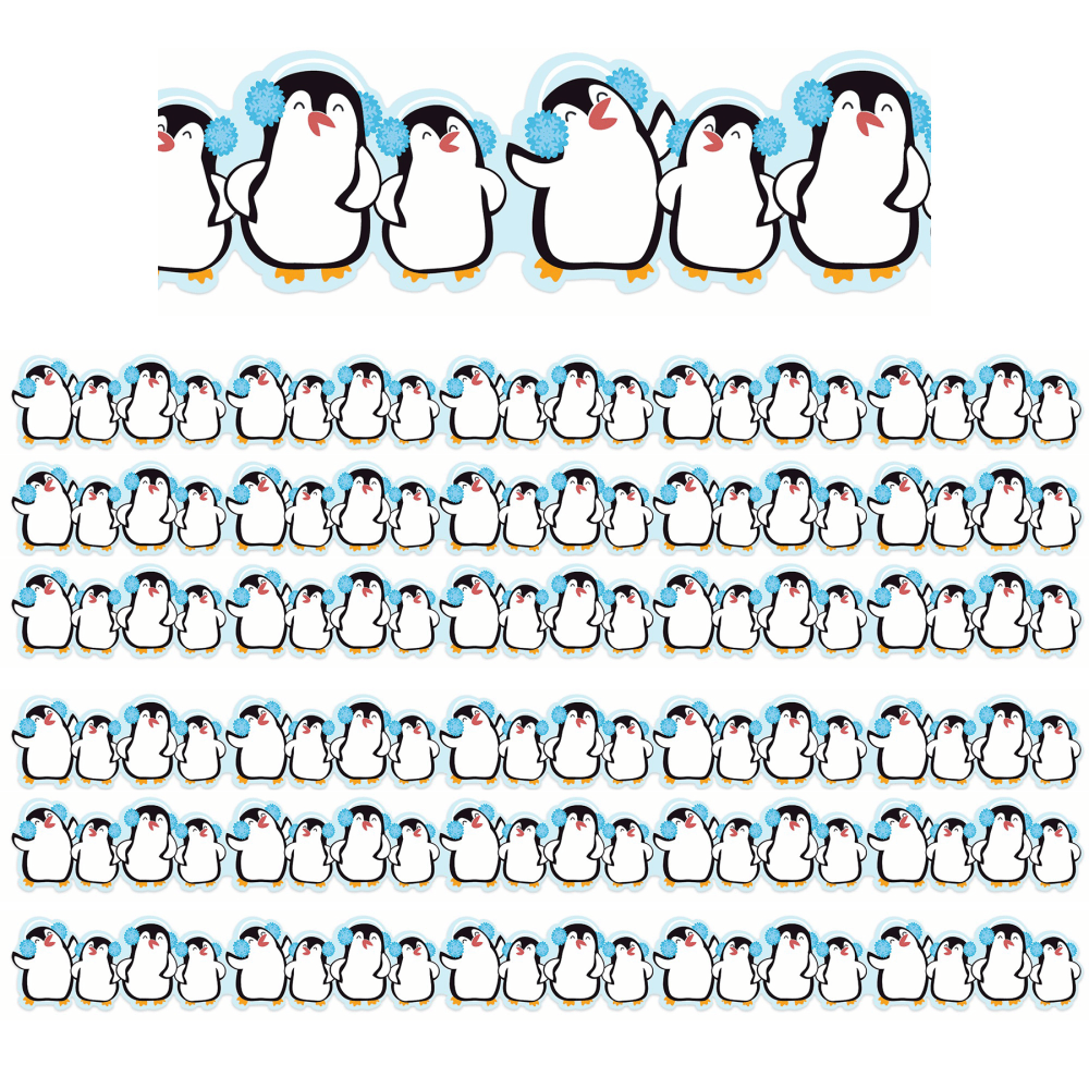 Eureka Extra Wide Deco Trim Packs, 37' x 3-1/4in, Winter Penguins, Set Of 6 Packs MPN:EU-846351-6