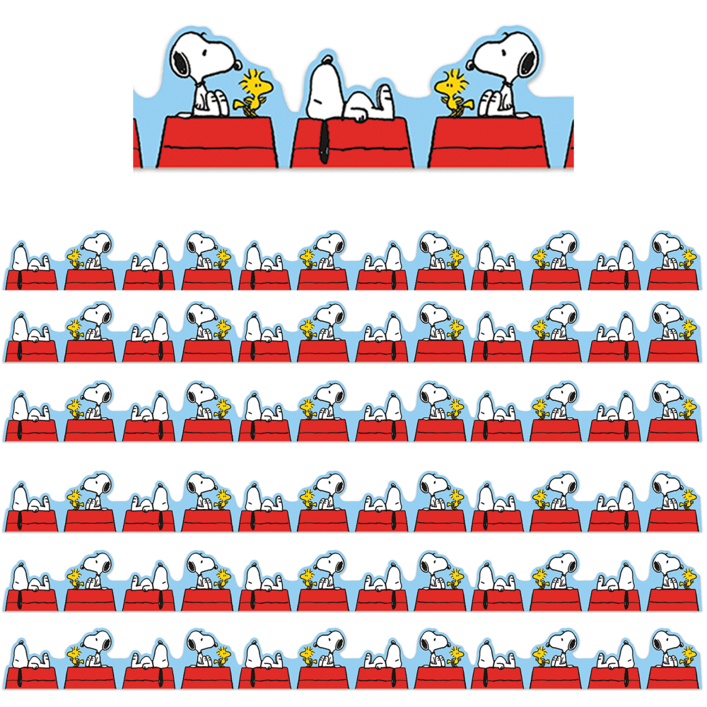 Eureka Extra Wide Die-Cut Deco Trim Packs, 37' x 3-1/4in, Peanuts Snoopy on Doghouse, Set Of 6 Packs MPN:EU-846356-6