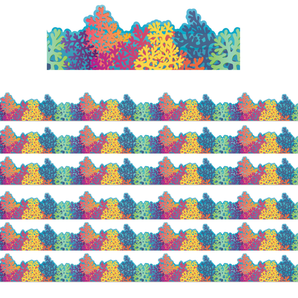 Eureka Extra Wide Die-Cut Deco Trim Packs, 37' x 3-1/4in, Seas the Day Colorful Coral Reef, Set Of 6 Packs MPN:EU-846357-6