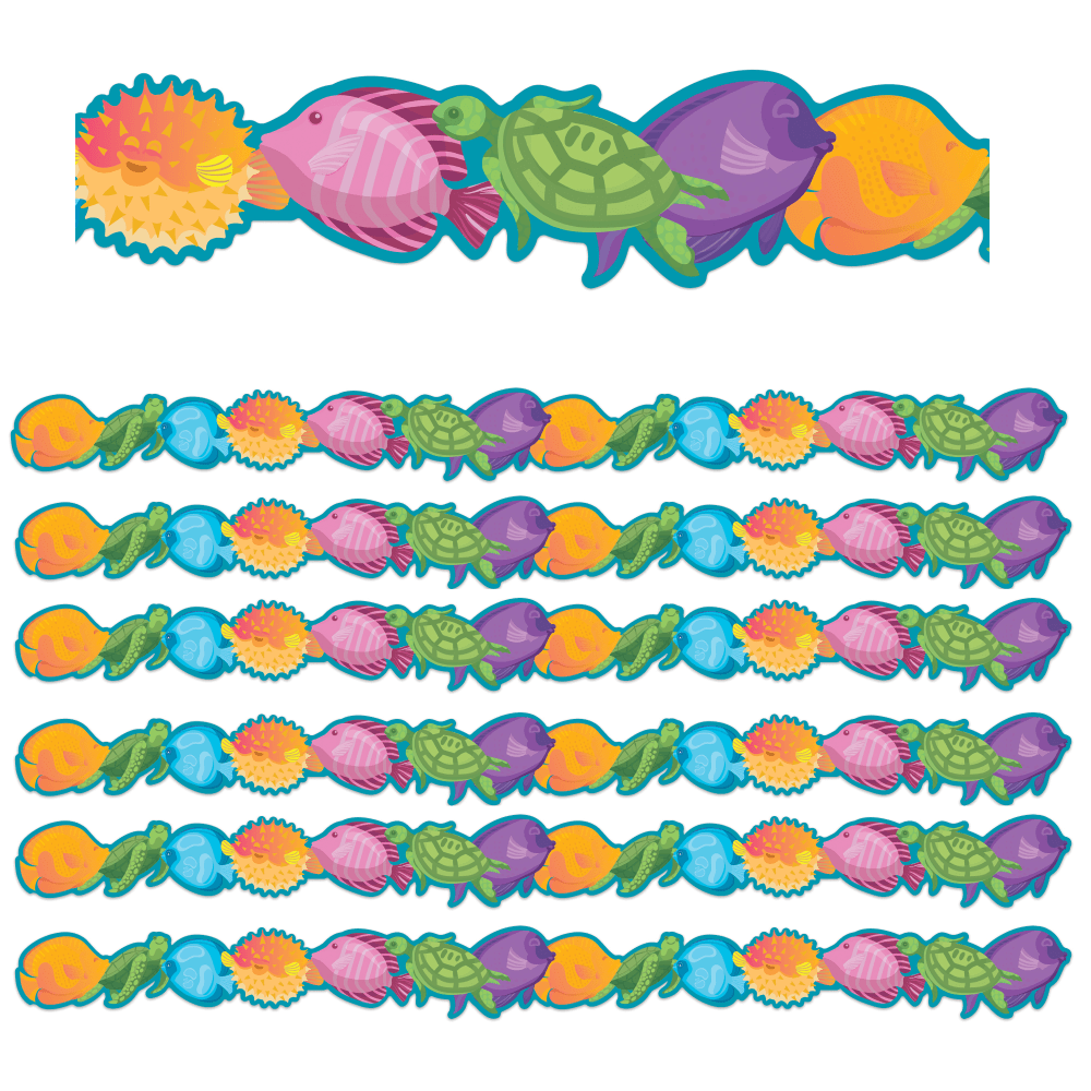 Eureka Extra Wide Die-Cut Deco Trim Packs, 37' x 3-1/4in, Seas the Day Marine Life, Set Of 6 Packs MPN:EU-846359-6