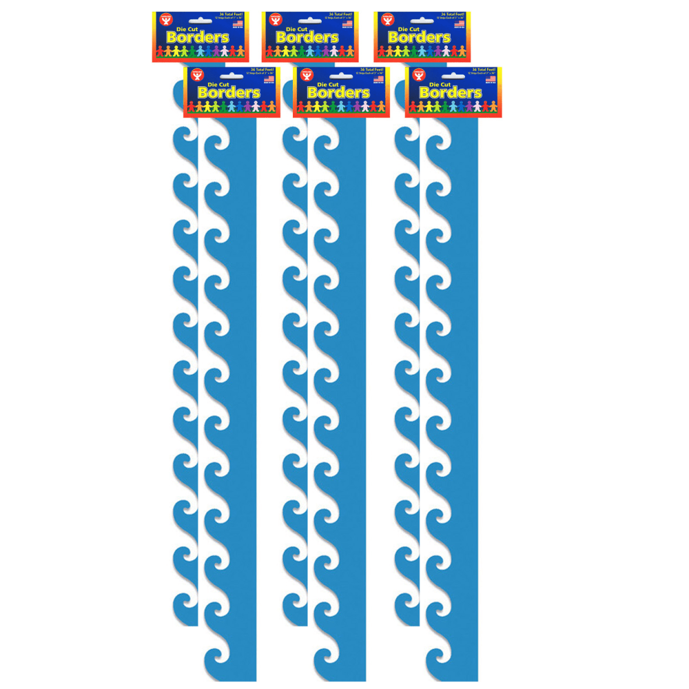 Hygloss Classroom Borders, Blue Waves Mighty Brights, 12 Borders Per Pack, Set Of 6 Packs MPN:HYG33602-6