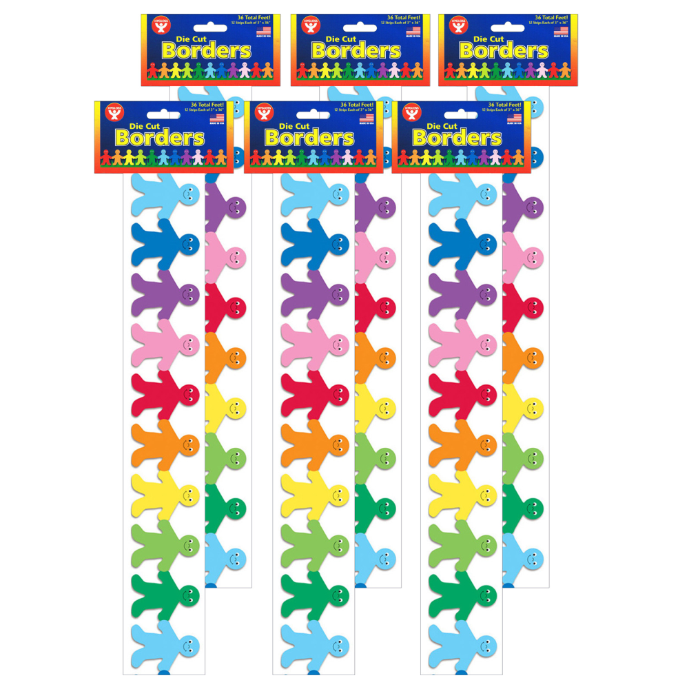 Hygloss Classroom Borders, Rainbow Kids Might Brights, 12 Borders Per Pack, Set Of 6 Packs MPN:HYG33606-6