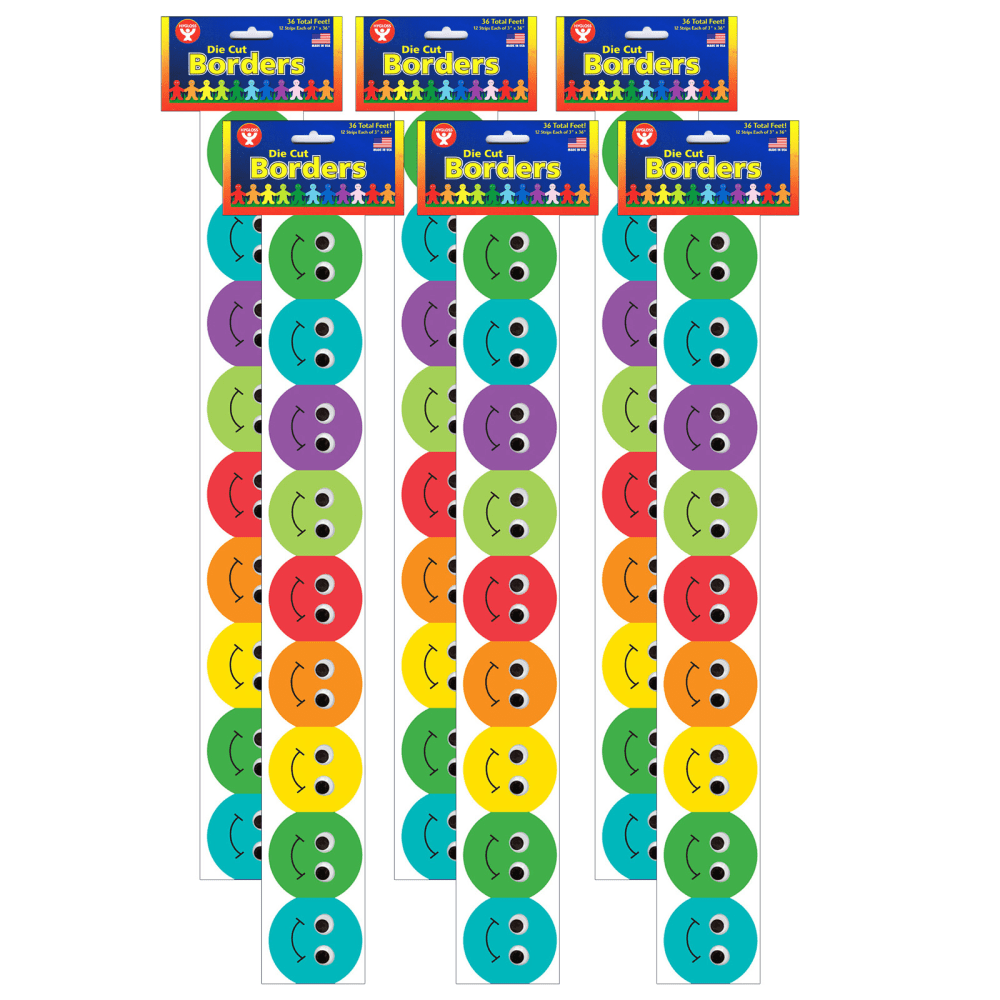 Hygloss Classroom Borders, Smiley Face Mighty Brights, 12 Borders Per Pack, Set Of 6 Packs MPN:HYG33610-6