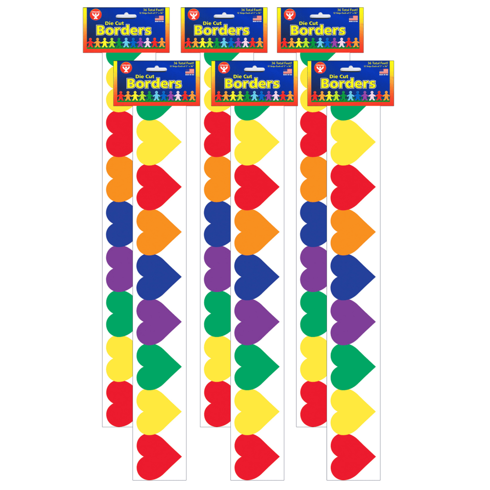 Hygloss Classroom Borders, Multicolor Hearts, 12 Borders Per Pack, Set Of 6 Packs MPN:HYG33626-6