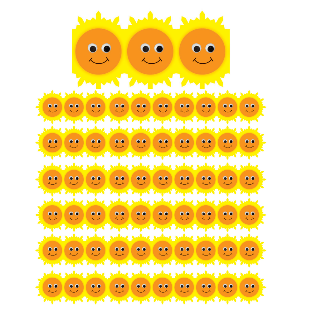 Hygloss Classroom Borders, Happy Suns Die Cut, 12 Borders Per Pack, Set Of 6 Packs MPN:HYG33639-6