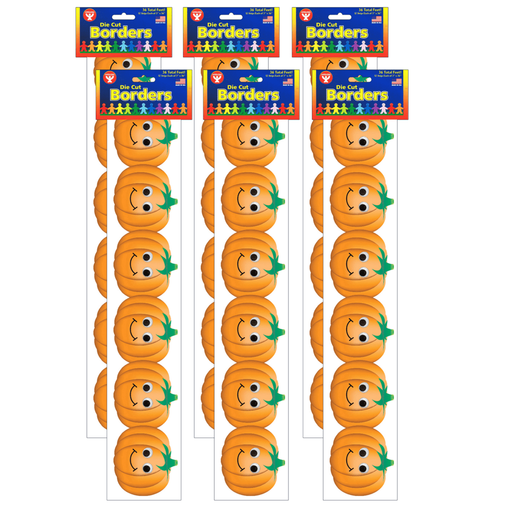Hygloss Classroom Borders, Happy Pumpkins, 12 Borders Per Pack, Set Of 6 Packs MPN:HYG33642-6