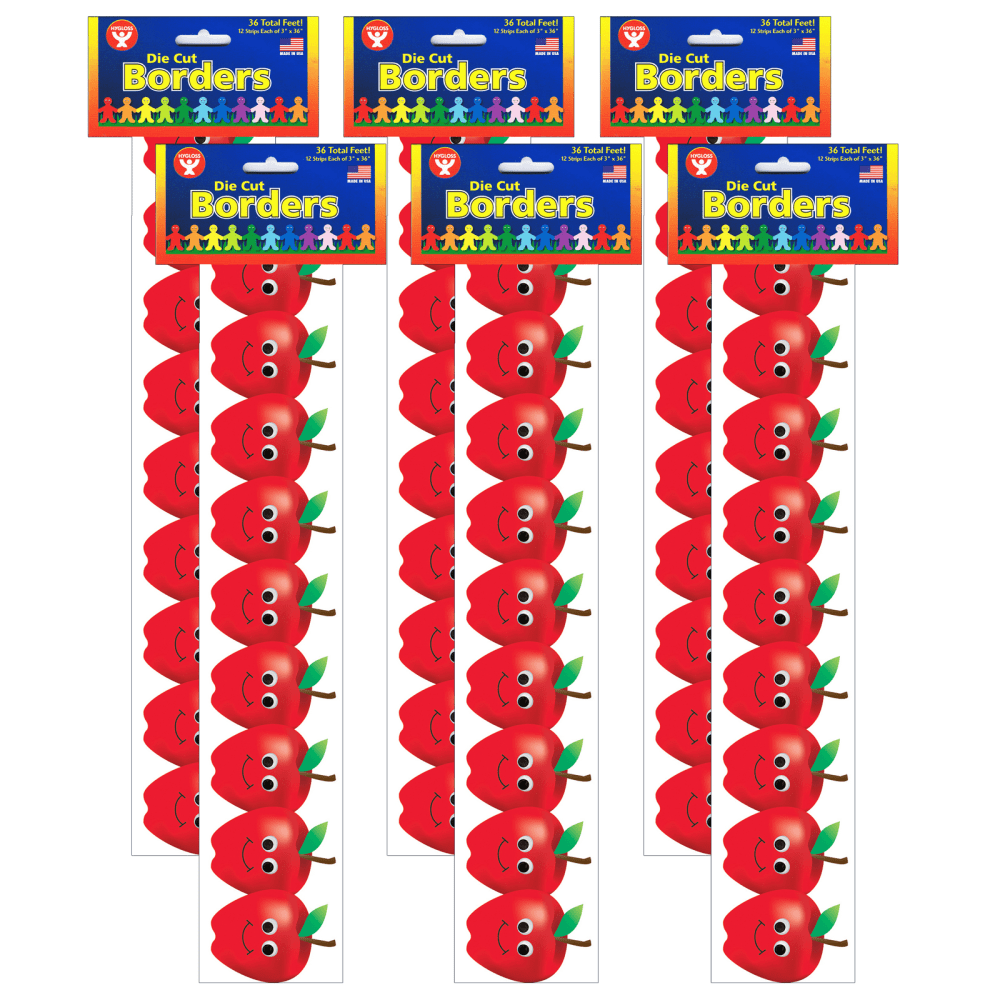 Hygloss Classroom Borders, Happy Apples, 12 Borders Per Pack, Set Of 6 Packs MPN:HYG33646-6