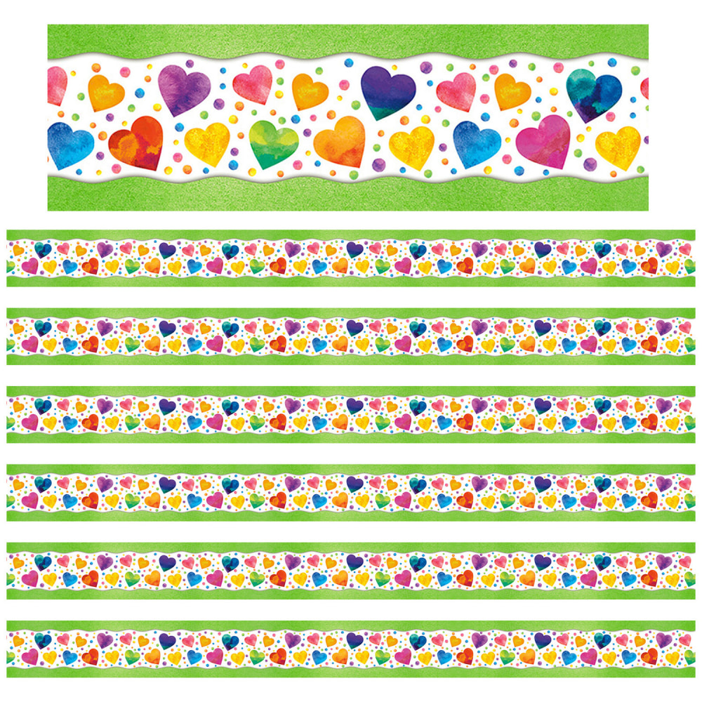 North Star Teacher Resources All Around The Board Trimmers, Watercolor Hearts, 43' Per Pack, Set Of 6 Packs MPN:NST4243-6