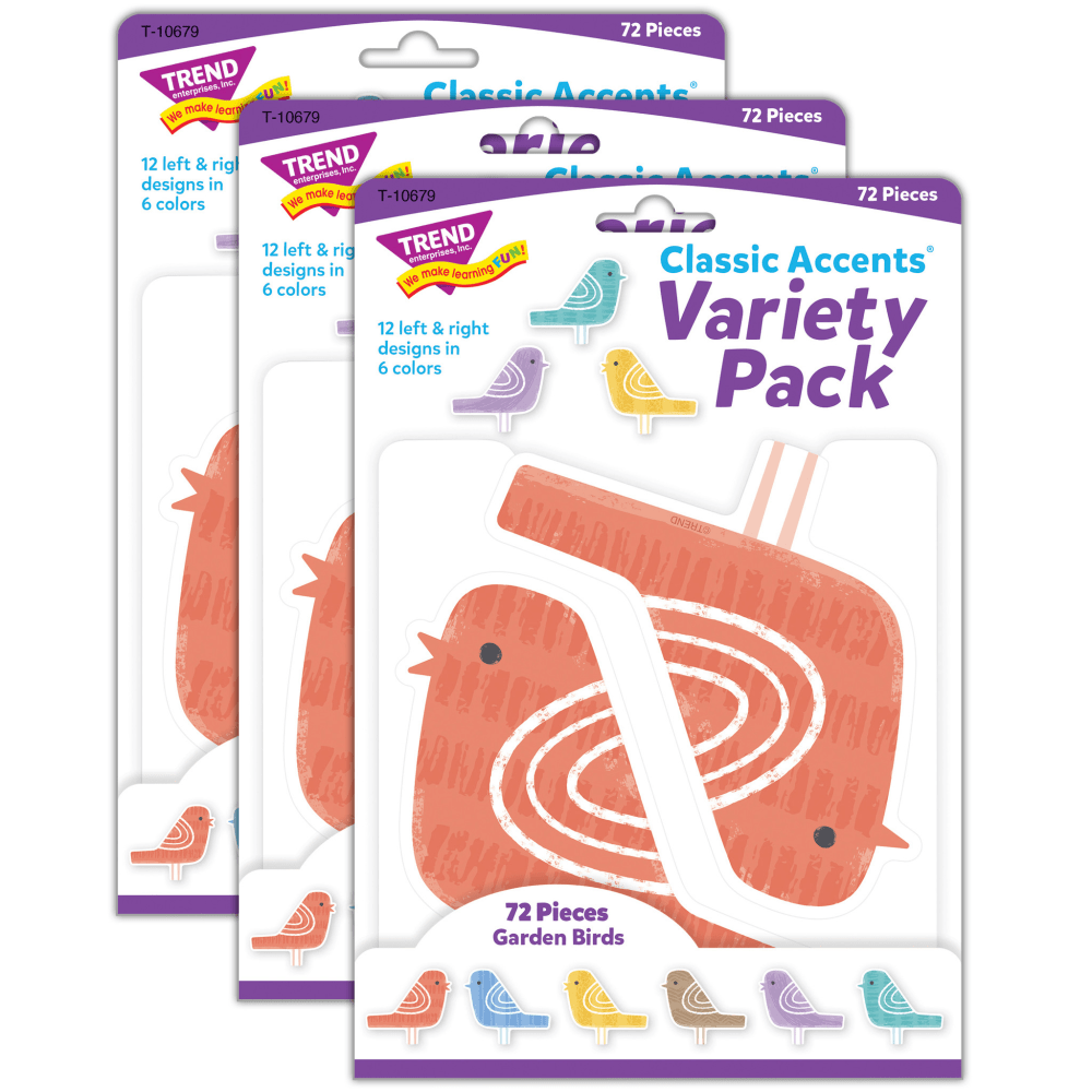 Trend Classic Accents, Garden Birds, 72 Accents Per Pack, Bundle Of 3 Packs MPN:T-10679-3