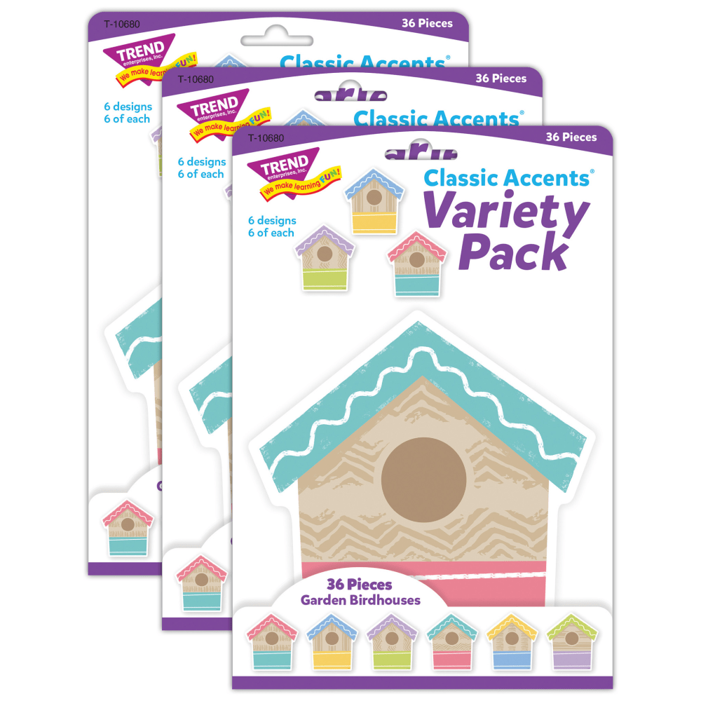 Trend Classic Accents, Garden Birdhouses, 36 Accents Per Pack, Bundle Of 3 Packs MPN:T-10680-3