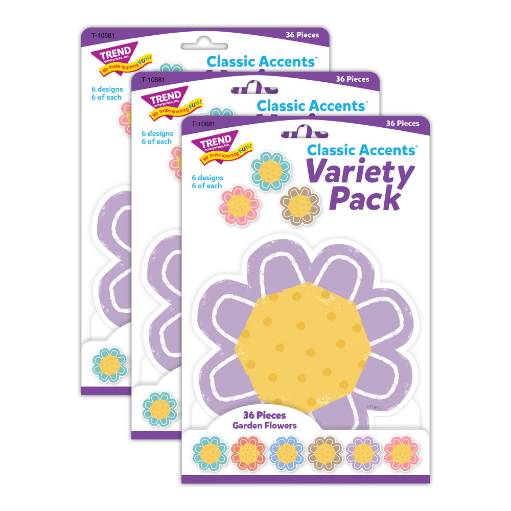 Trend Classic Accents, Garden Flowers, 36 Accents Per Pack, Bundle Of 3 Packs MPN:T-10681-3