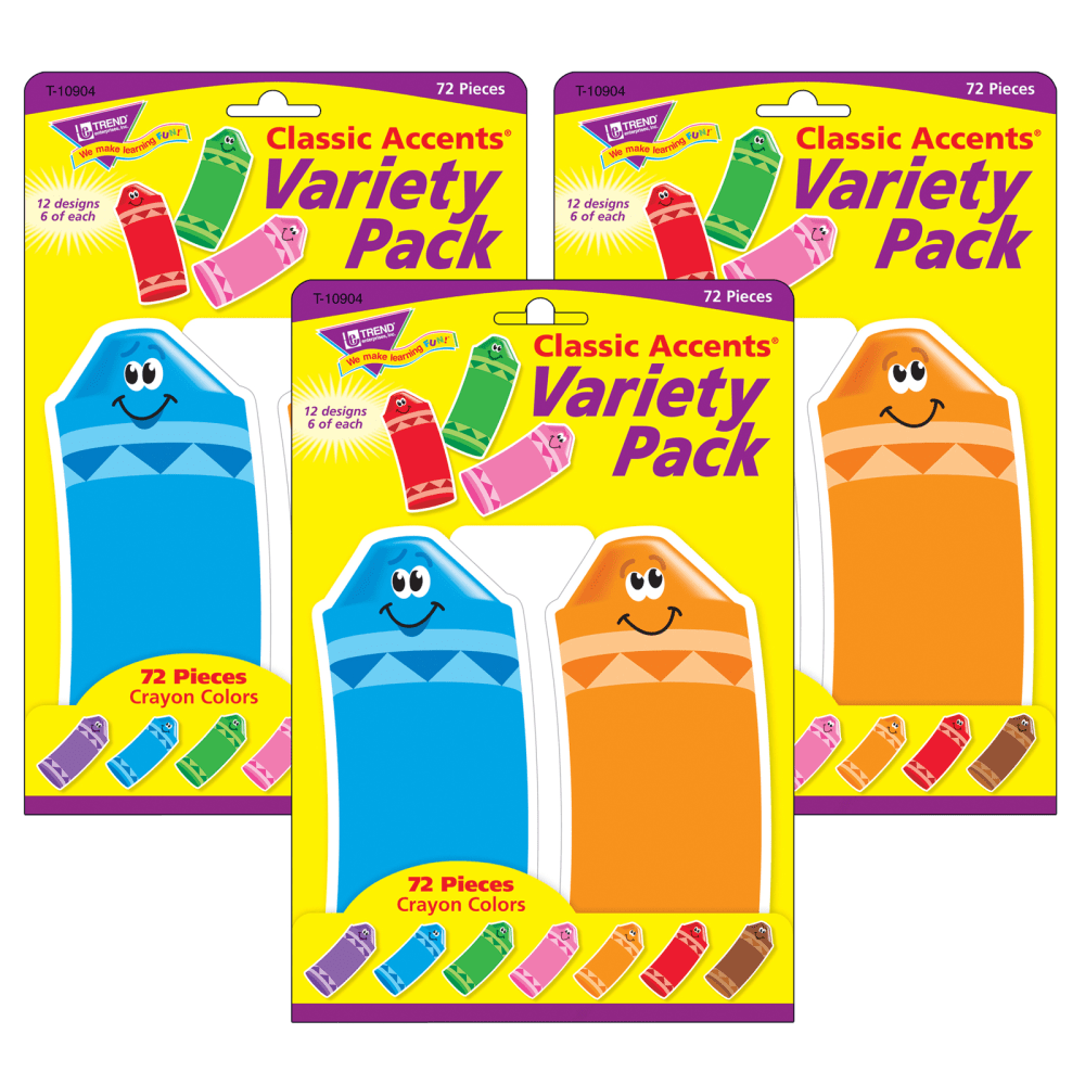 TREND Classic Accents, Crayon Colors, 72 Accents Per Pack, Set Of 3 Packs MPN:T-10904-3