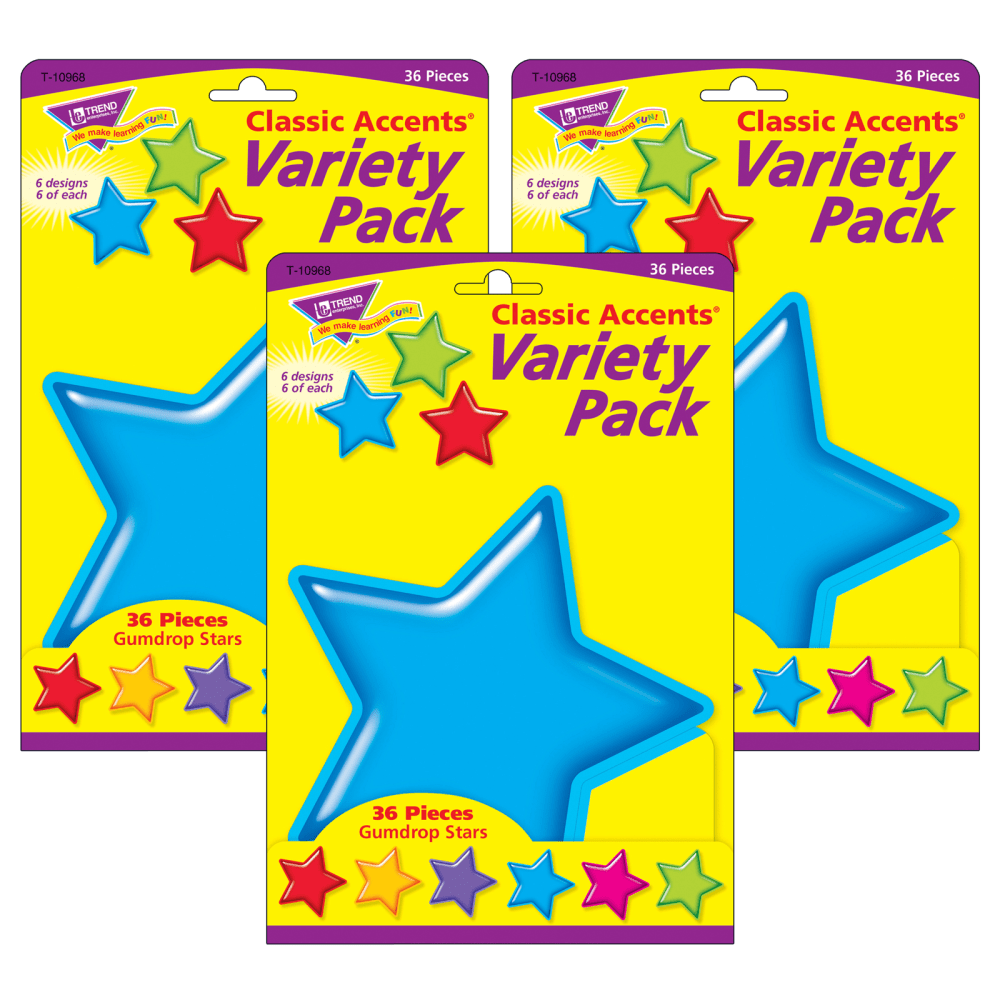 TREND Classic Accents, Gumdrop Stars, 36 Accents Per Pack, Set Of 3 Packs MPN:T-10968-3
