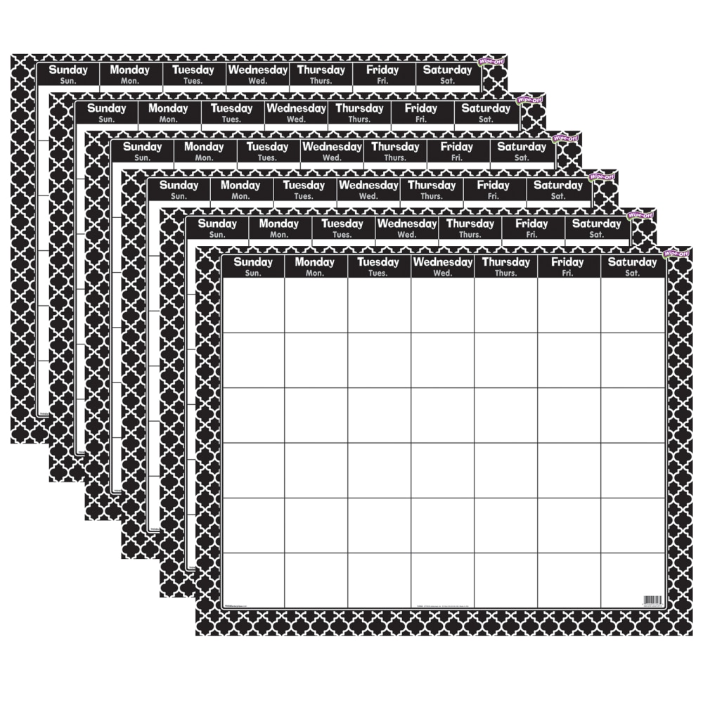 Trend Moroccan Wipe-Off Monthly Calendars, 22in x 28in, Black, Pack Of 6 Calendars MPN:T-27023-6