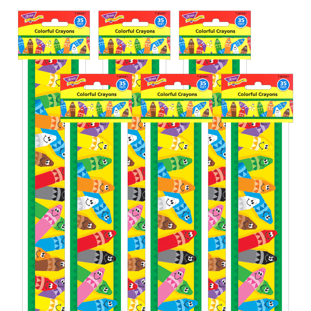 TREND Bolder Borders, 2-3/4in x 35-3/4ft, Colorful Crayons, Set Of 6 Packs MPN:T-85041-6