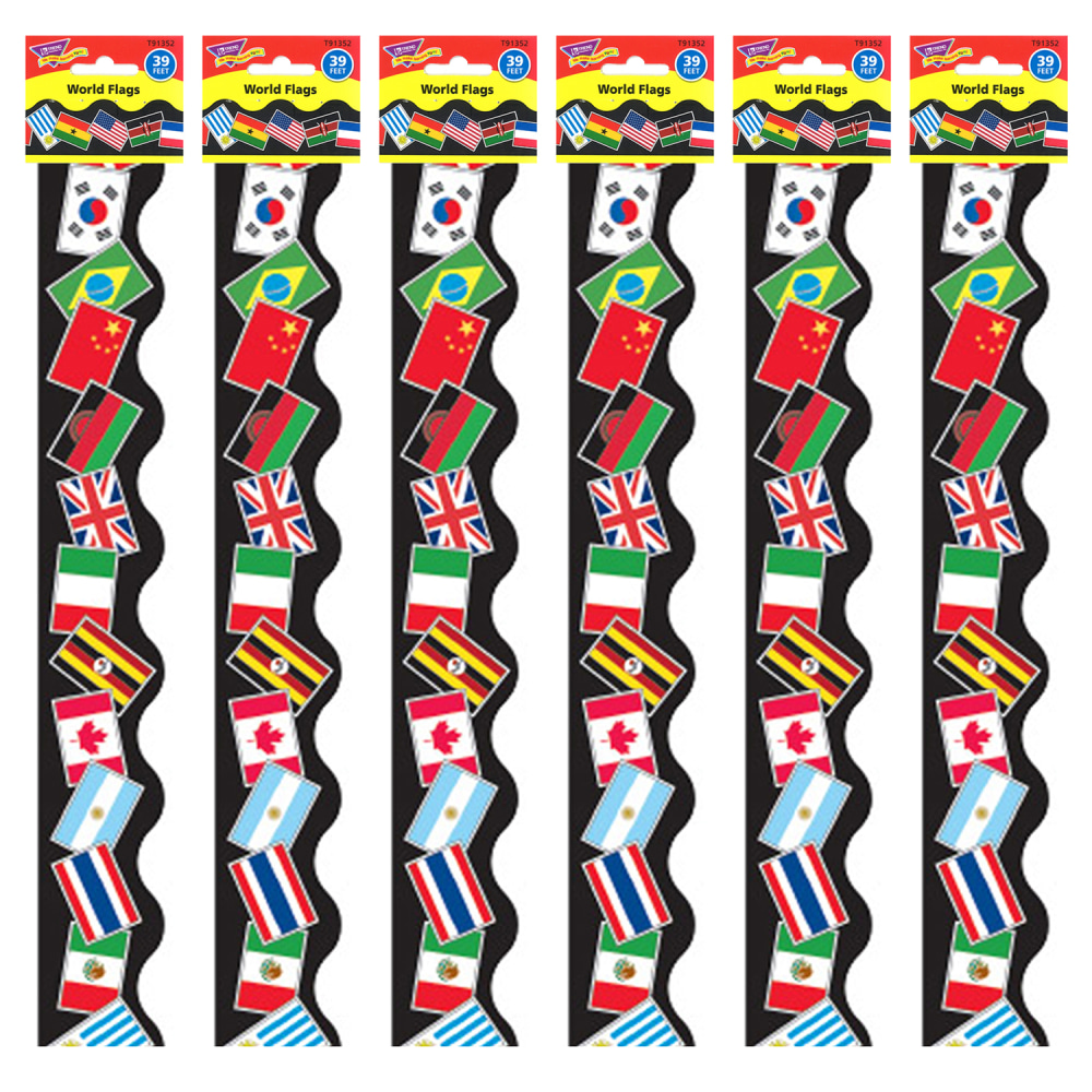 Trend Terrific Trimmers, World Flags, 39ft Per Pack, Set Of 6 Packs MPN:T-91352-6