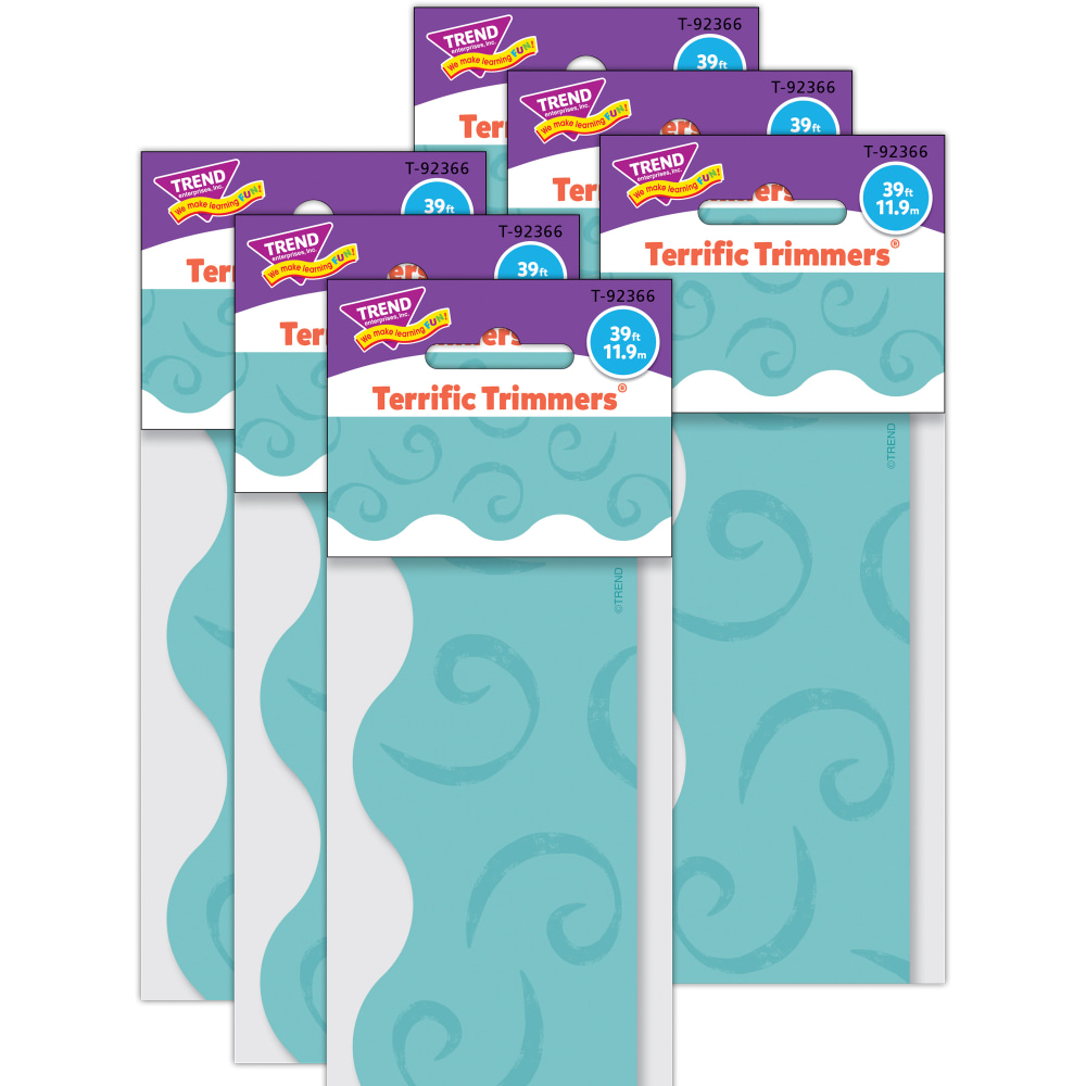 Trend Terrific Trimmers Packs, 39' x 2-1/4in, Teal Swirls, Set Of 6 Packs MPN:T-92366-6