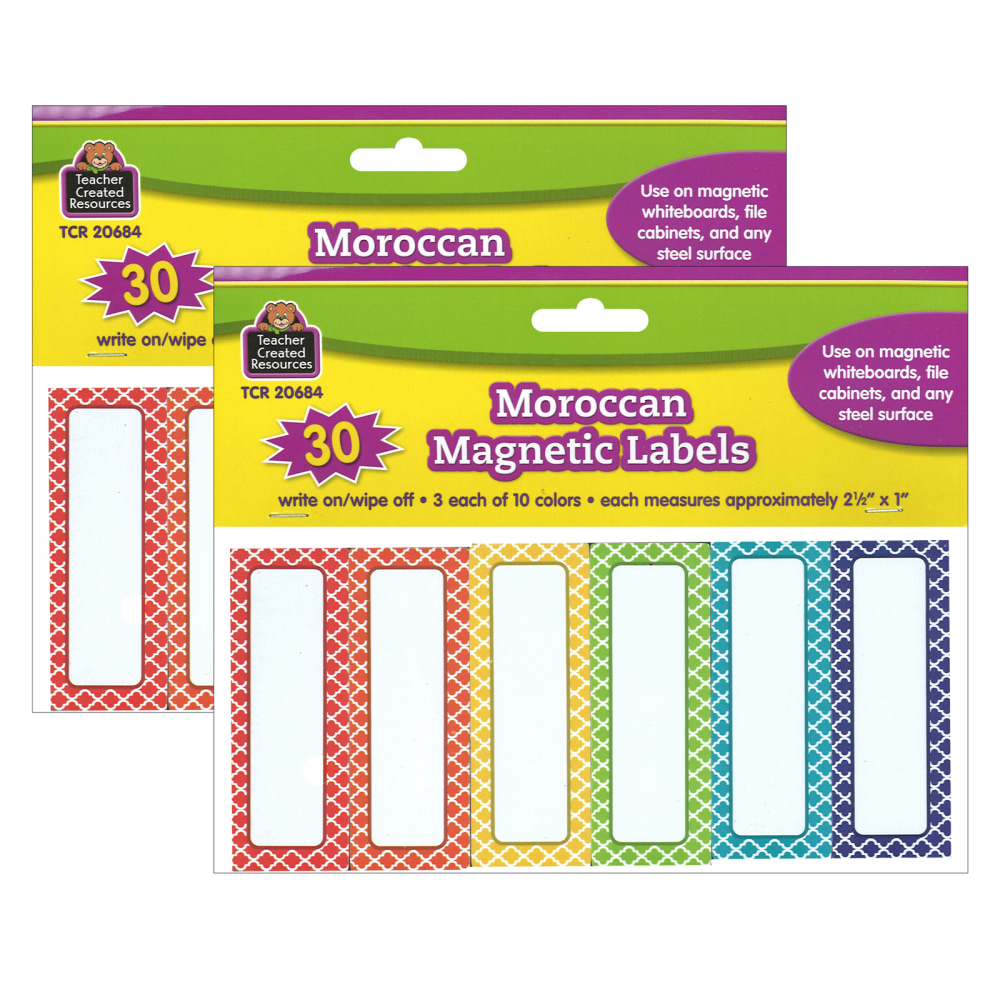 Teacher Created Resources Moroccan Magnetic Labels, 30 Labels Per Pack, Set Of 2 Packs MPN:TCR20684-2