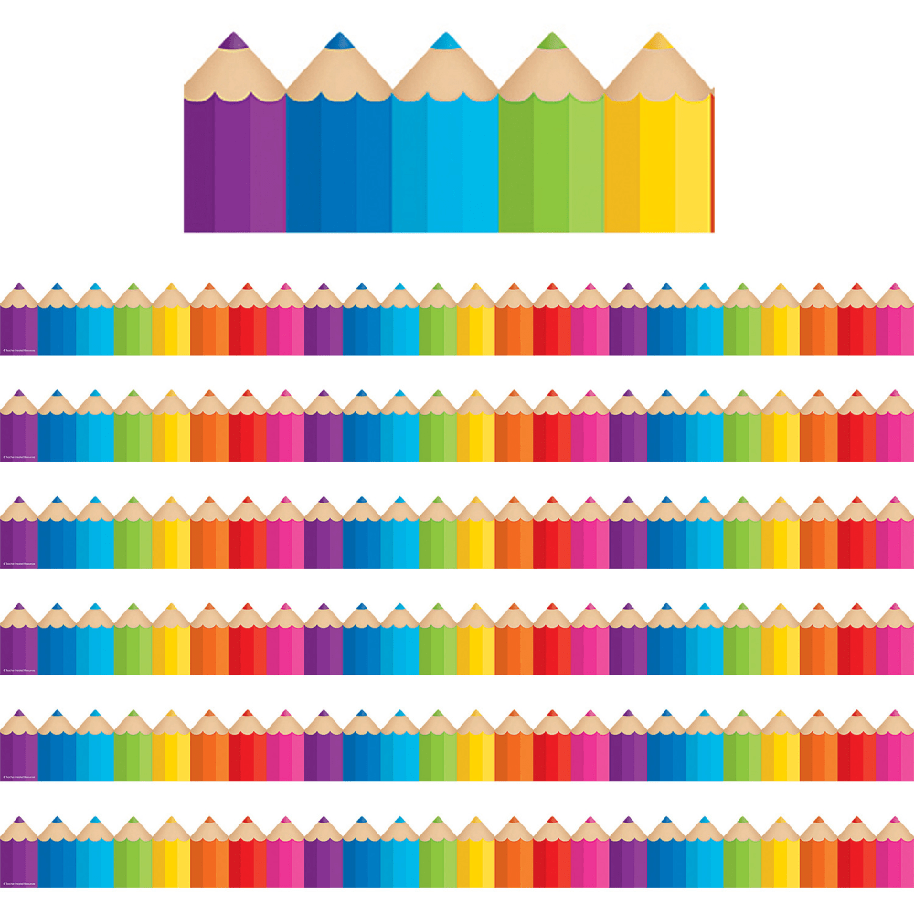 Teacher Created Resources Die-Cut Border Trim, Colored Pencils, 35ft Per Pack, Set Of 6 Packs MPN:TCR3496-6