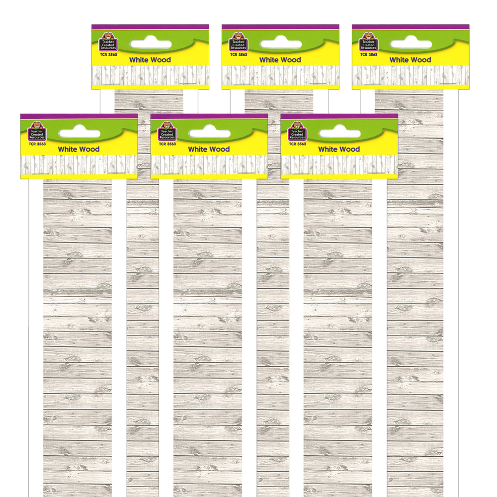 Teacher Created Resources Straight Border Trim, White Wood Design, 35ft Per Pack, Set Of 6 Packs MPN:TCR3563-6