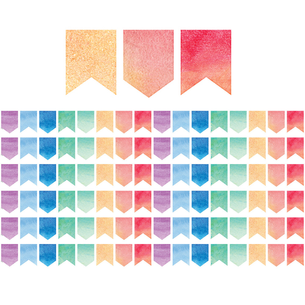 Teacher Created Resources Die-Cut Border Trim, Watercolor Pennants, 35ft Per Pack, Set Of 6 Packs MPN:TCR3572-6