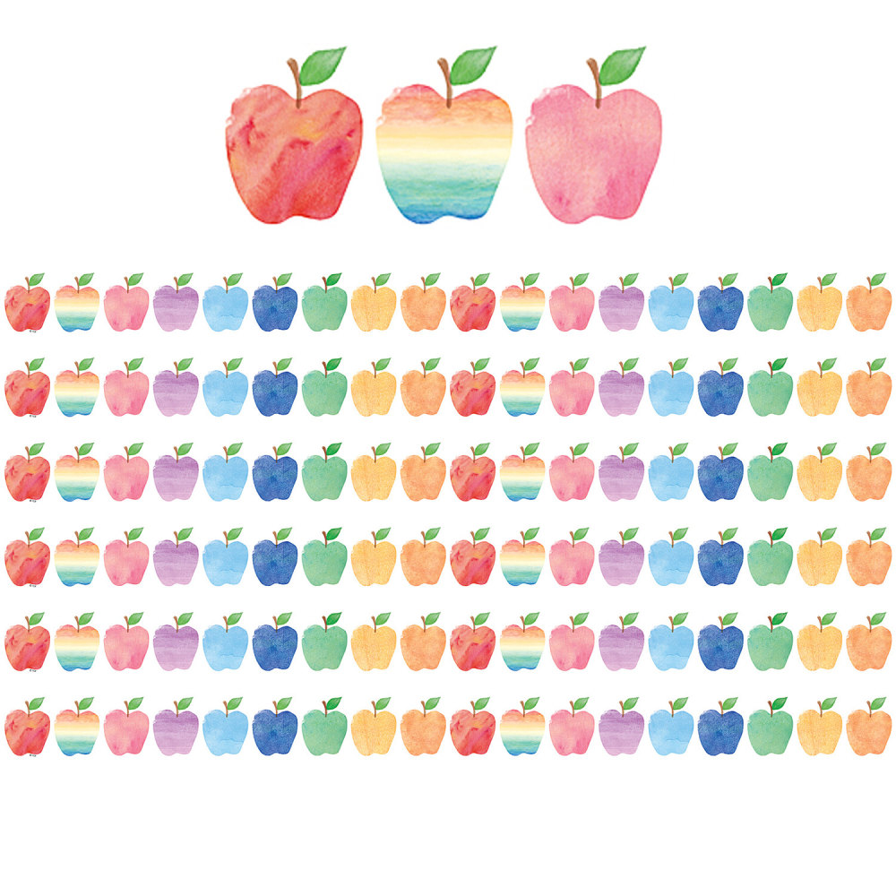 Teacher Created Resources Die-Cut Border Trim, Watercolor Apples, 35ft Per Pack, Set Of 6 Packs MPN:TCR3573-6