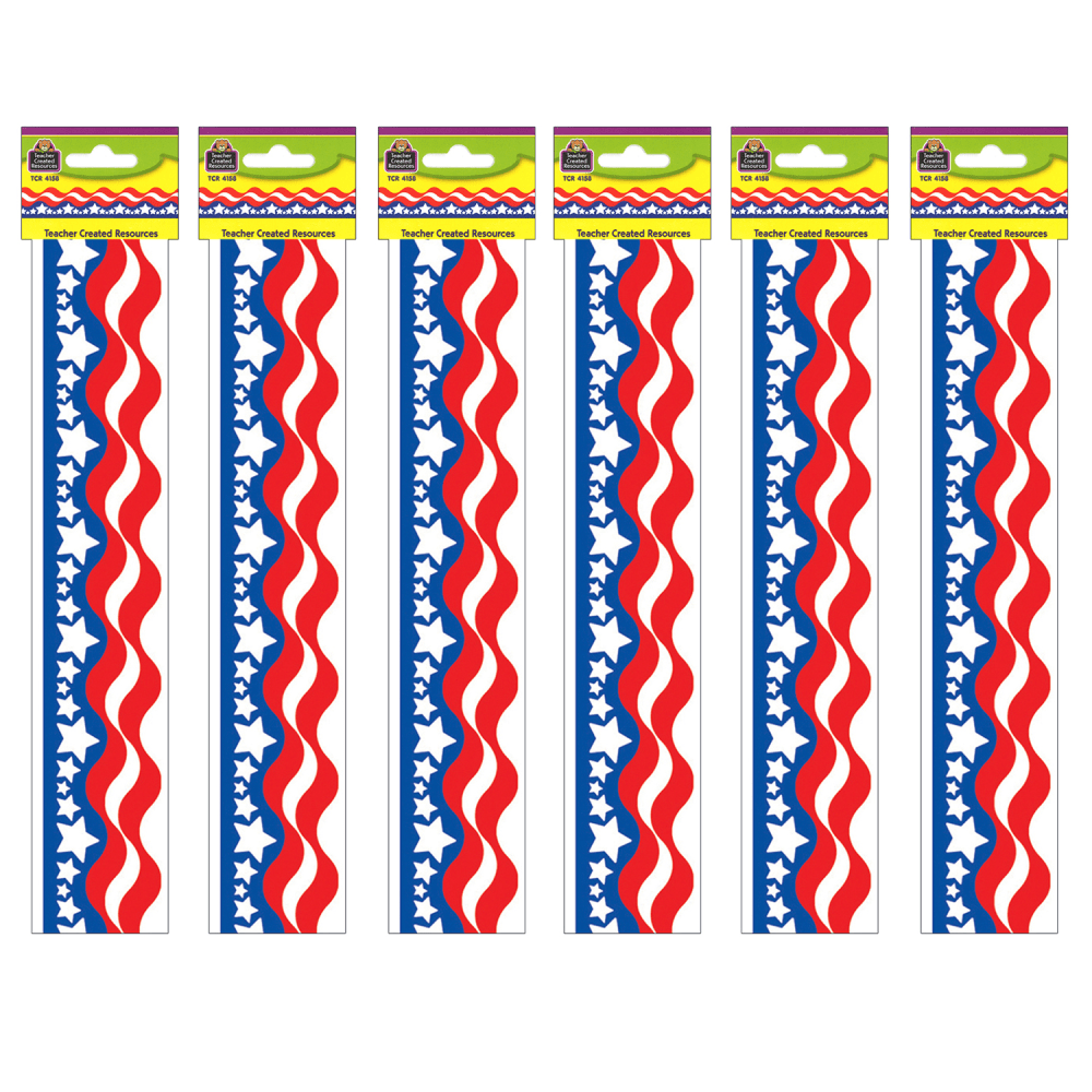 Teacher Created Resources Border Trim, Patriotic, 35ft Per Pack, Set Of 6 Packs MPN:TCR4158-6
