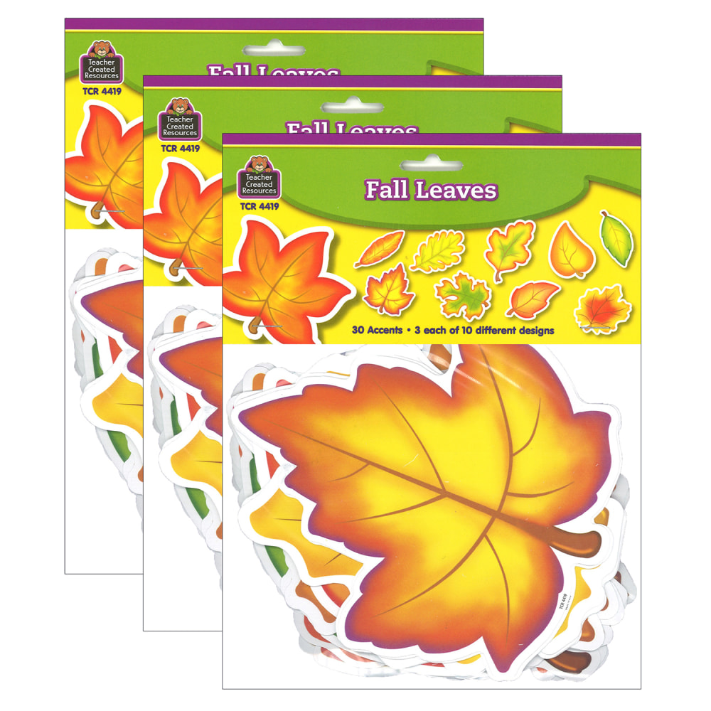 Teacher Created Resources Accents, Fall Leaves, 30 Accents Per Pack, Set Of 3 Packs MPN:TCR4419-3