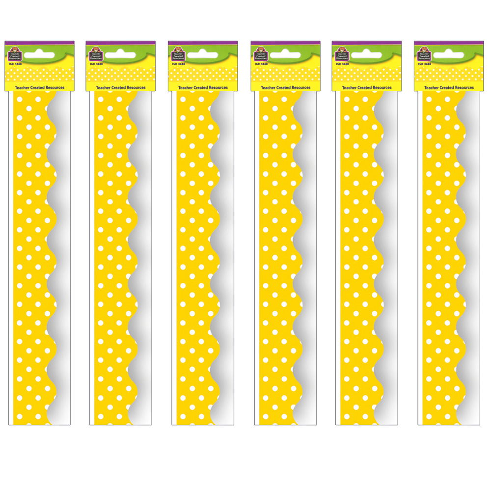 Teacher Created Resources Border Trim, Yellow Mini Polka Dots, 35ft Per Pack, Set Of 6 Packs MPN:TCR4668-6