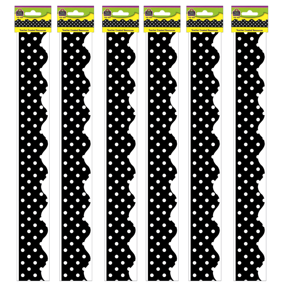 Teacher Created Resources Border Trim, Black Mini Polka Dots, 35ft Per Pack, Set Of 6 Packs MPN:TCR4671-6