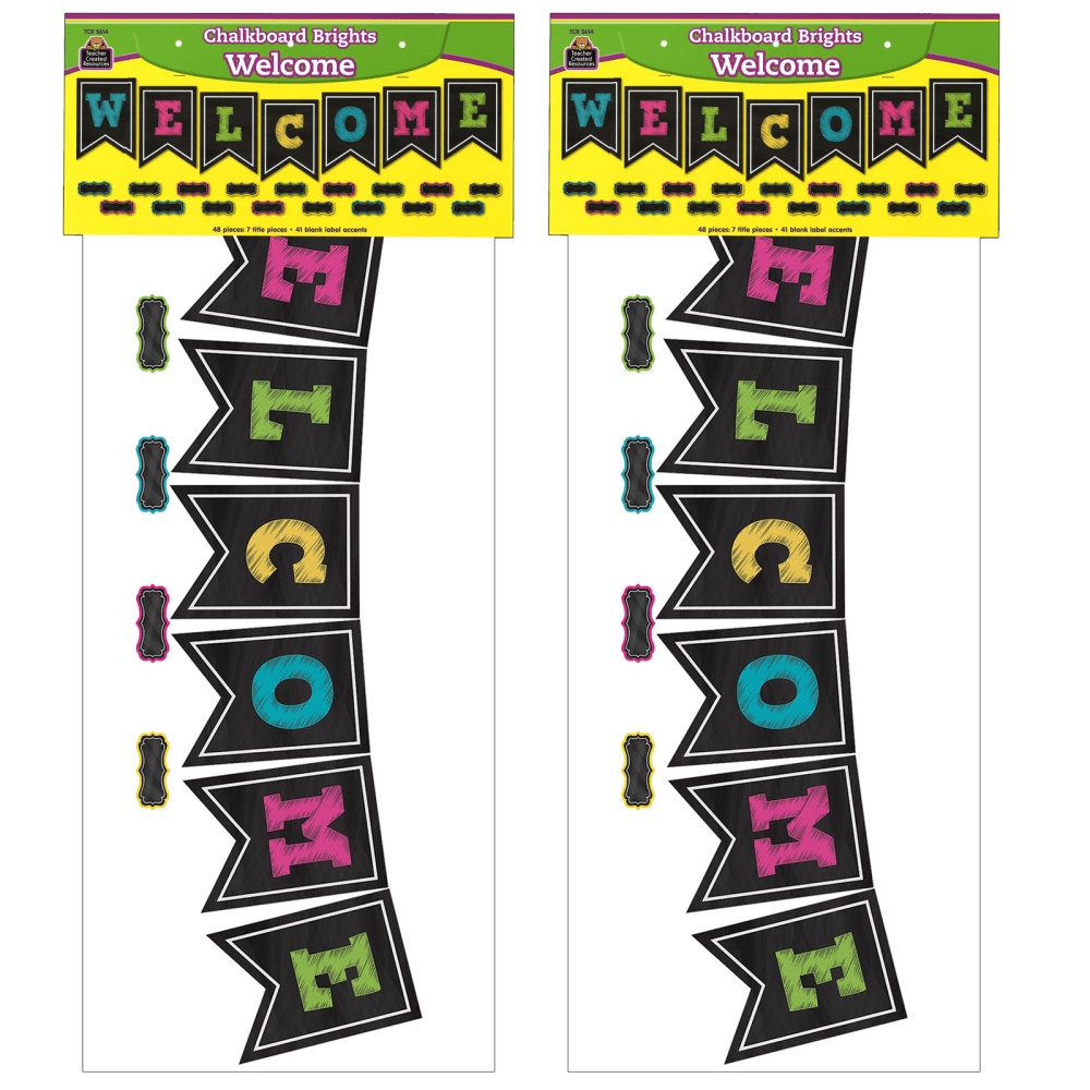 Teacher Created Resources Bulletin Board Welcome Pennants, 9-1/2in x 13-1/2in, Chalkboard Brights, Pre-K to Grade 8, Pack Of 2 Pennants MPN:TCR5614-2