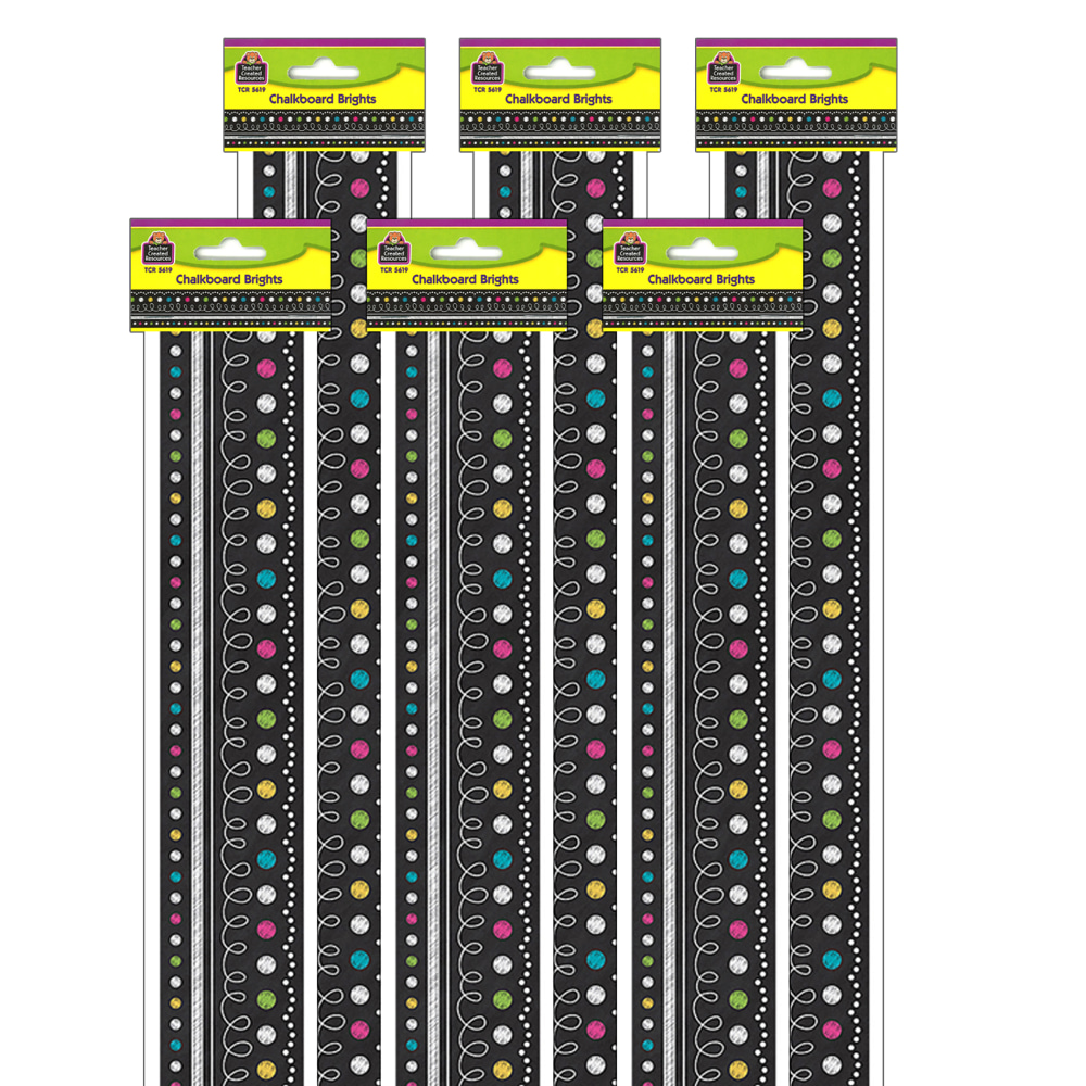 Teacher Created Resources Straight Border Trim, 3in x 35in, Chalkboard Brights, 12 Pieces Per Pack, Set Of 6 Packs MPN:TCR5619-6