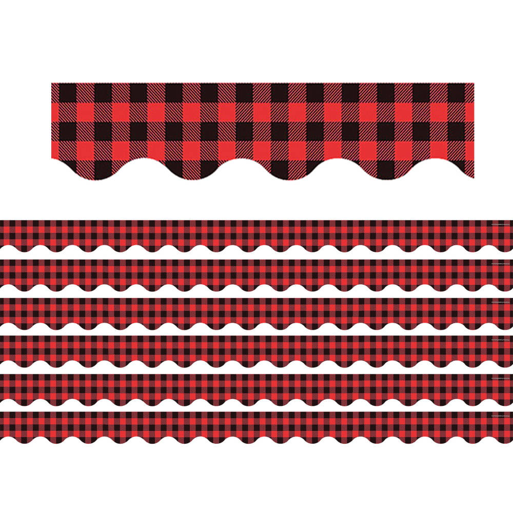 Teacher Created Resources Scalloped Border Trim Packs, 35', Red/Black Gingham, Set Of 6 Packs MPN:TCR5881-6