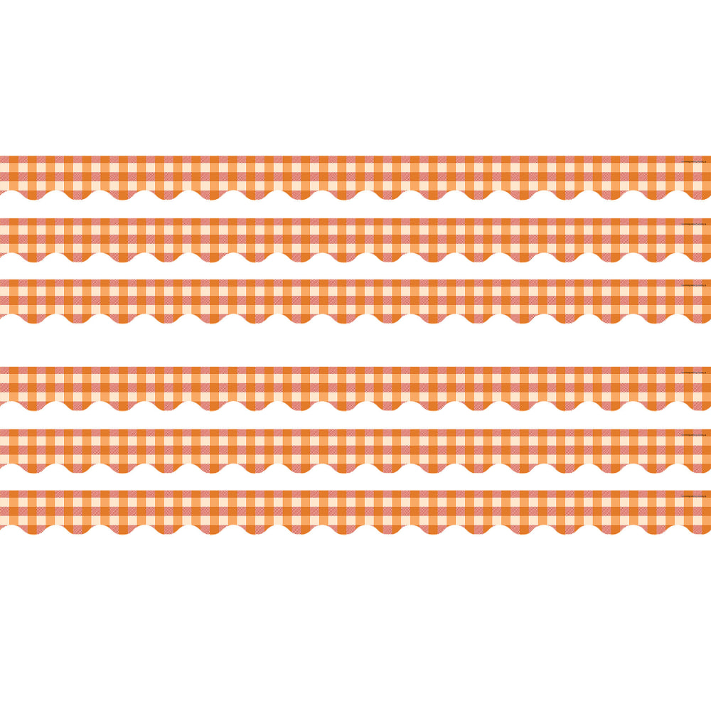 Teacher Created Resources Scalloped Border Trim Pack, 35', Orange Gingham, Set Of 6 Packs MPN:TCR5999-6