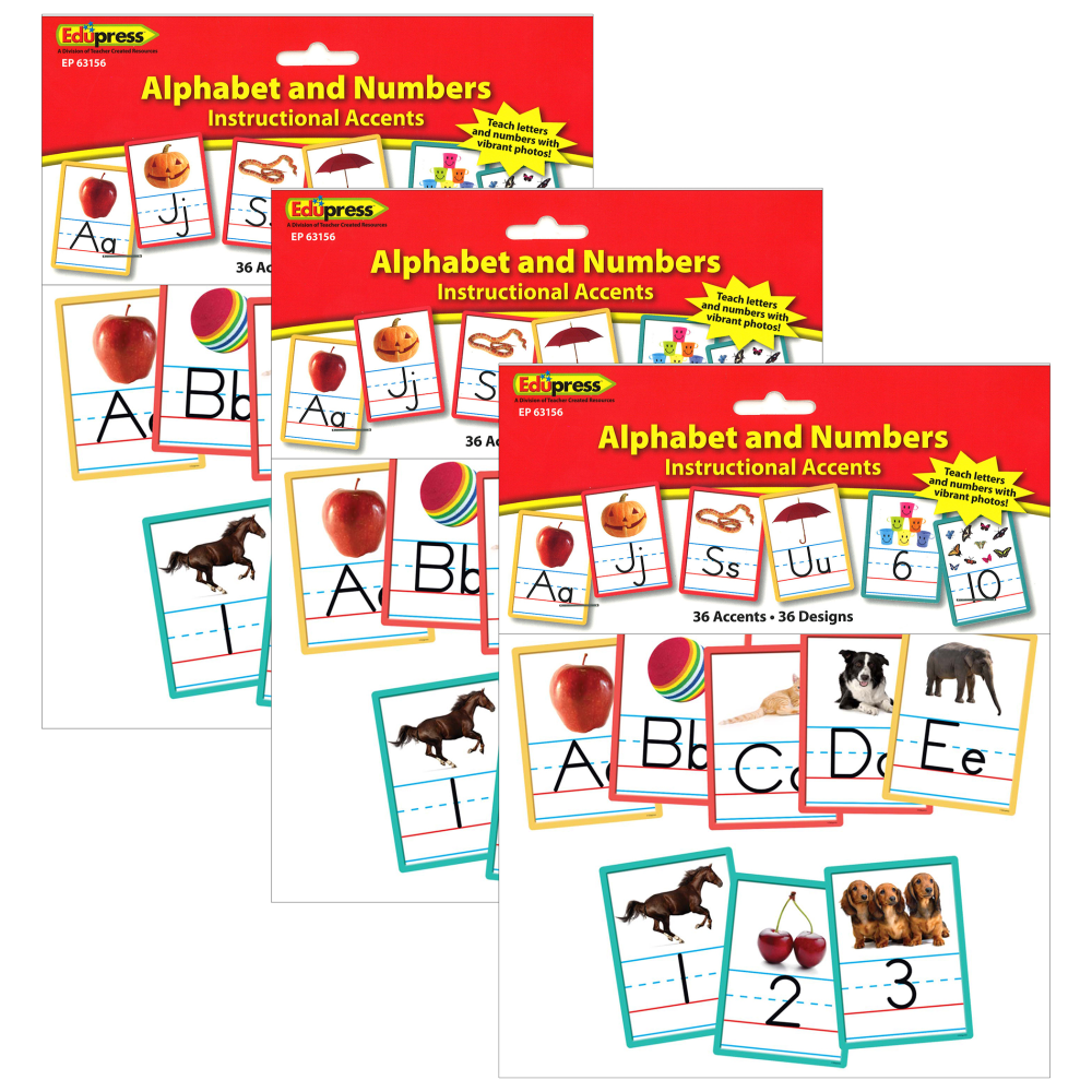 Edupress Alphabet And Numbers Accents, 36 Per Pack, Set Of 3 Packs MPN:TCR63156-3