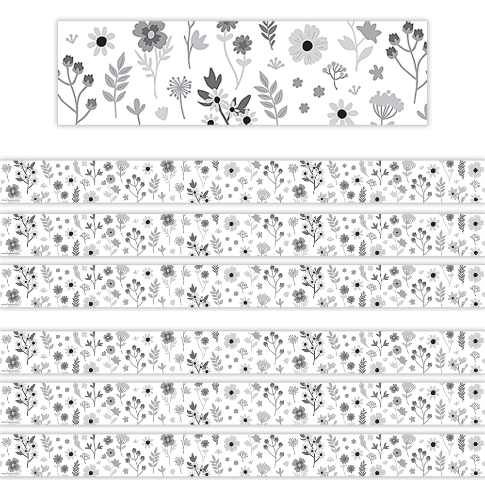 Teacher Created Resources Straight Border Trim, Black And White Floral, 35ft Per Pack, Set Of 6 Packs MPN:TCR6808-6