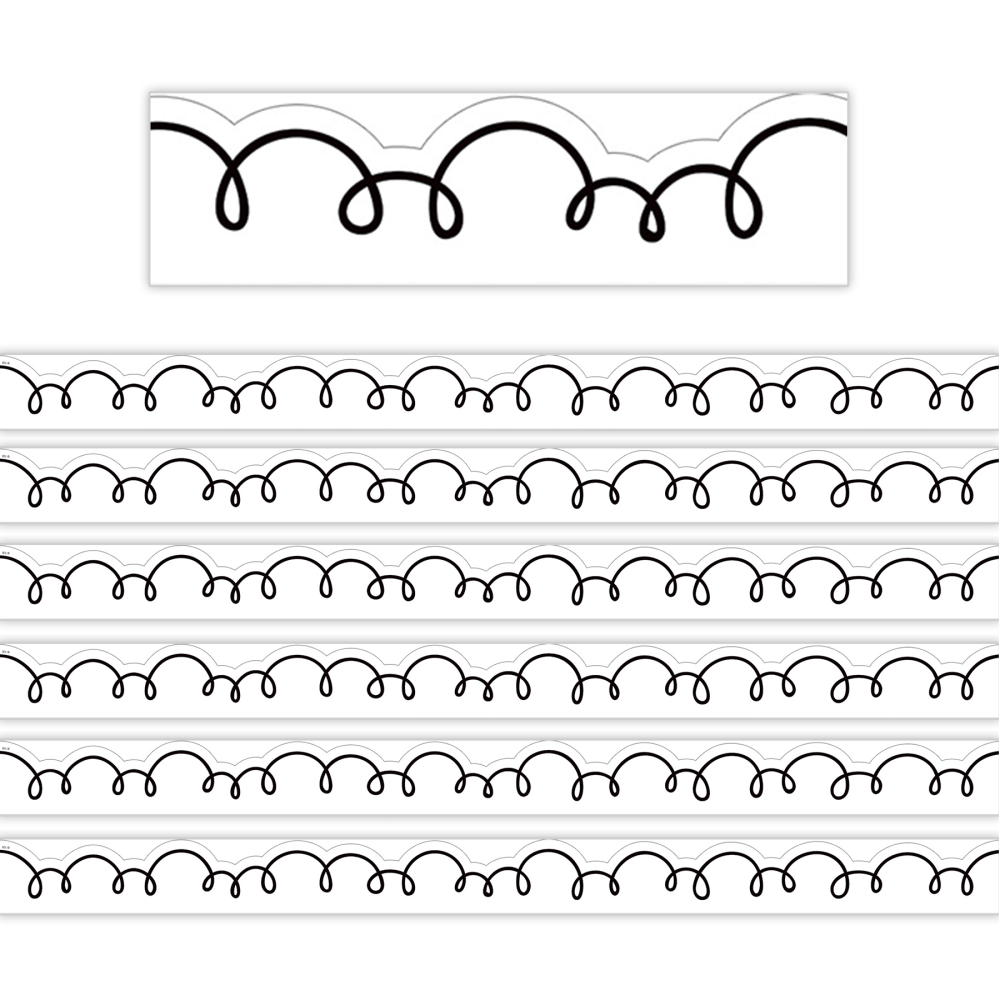 Teacher Created Resources Die-Cut Border Trim, White With Black Squiggles, 35ft Per Pack, Set Of 6 Packs MPN:TCR6809-6