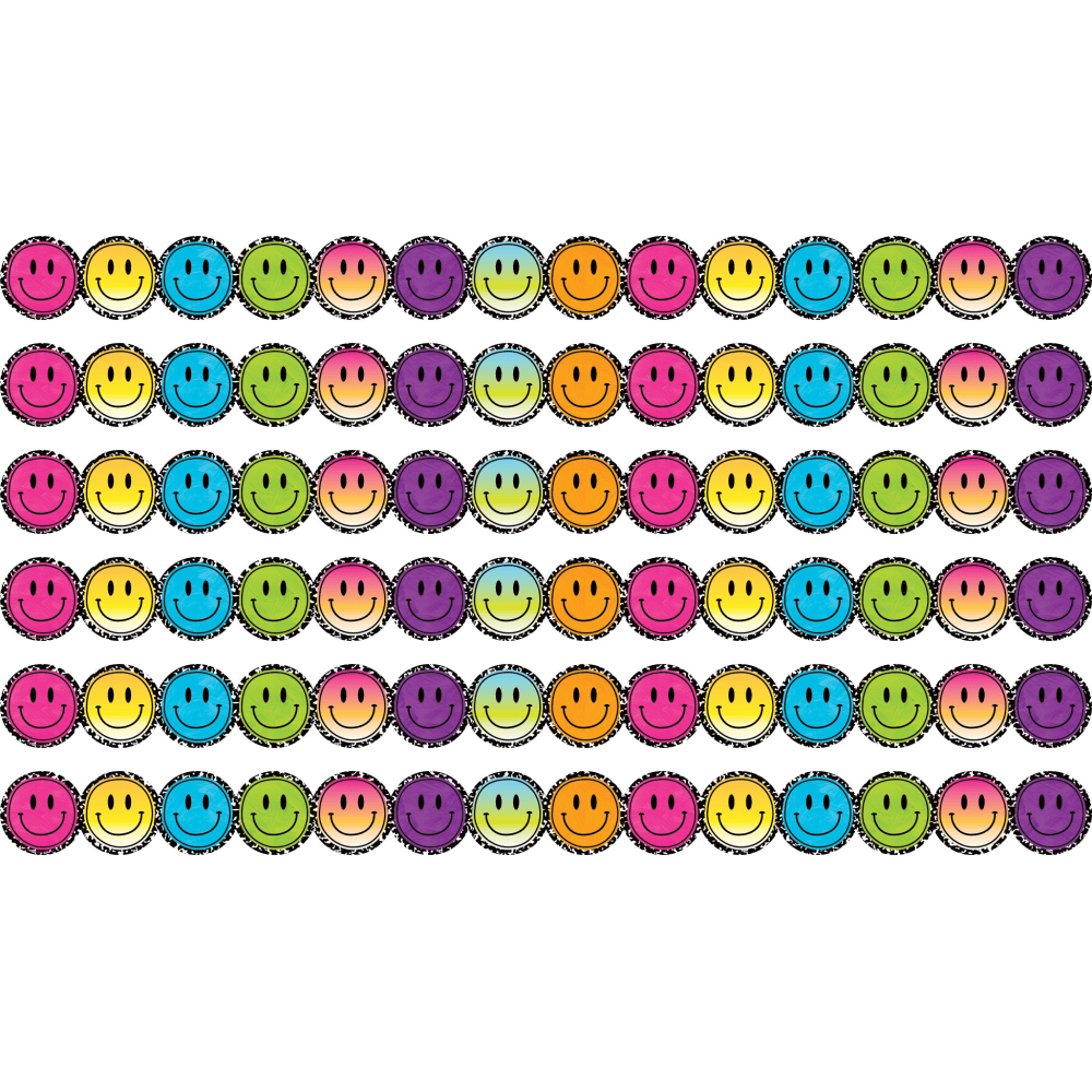 Teacher Created Resources Die-Cut Border Trim, Brights 4Ever Smiley Faces, 35ft Per Pack, Set Of 6 Packs MPN:TCR6929-6