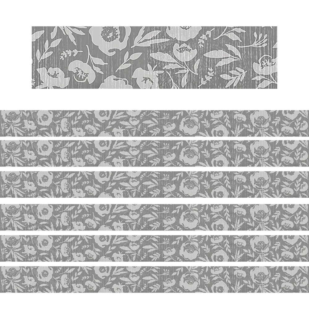 Teacher Created Resources Straight Border Trim, Classroom Cottage Gray Floral, 35ft Per Pack, Set Of 6 Packs MPN:TCR7178-6
