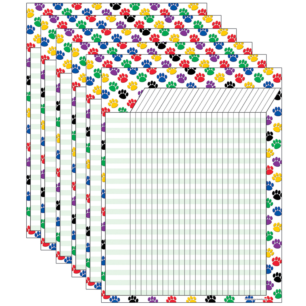 Teacher Created Resources Incentive Chart, Colorful Paw Prints, Pack Of 6 MPN:TCR7622-6