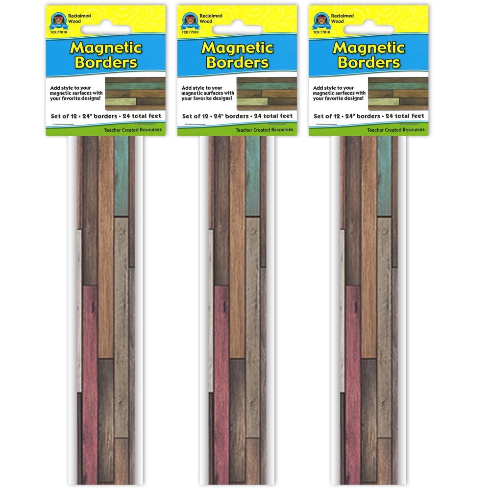 Teacher Created Resources Magnetic Borders, 24in x 1-1/2in, Reclaimed Wood, 12 Boarders Per Pack, Set Of 3 Packs MPN:TCR77010-3